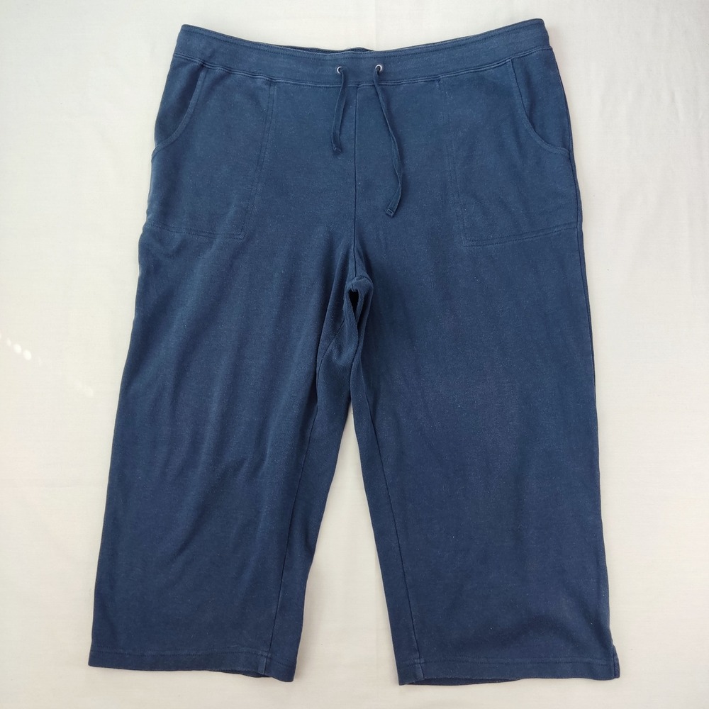 Miken Pants Women XL Navy Blue Crop Capri Lounge Drawstring Cotton Blend Pockets